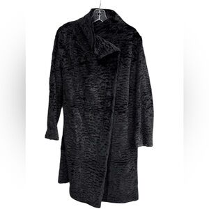 ANYA HINDMARCH x BARBOUR -Black Rabbit Fur Coat Luxurious Silk Lined Large UK